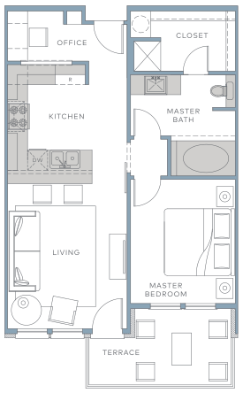a floor plan of a small apartment with a bedroom and a bathroom